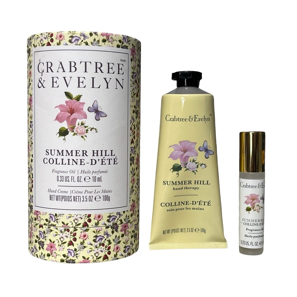 Crabtree & Evelyn Summer Hill Fragrance Oil (.33 oz) & Hand Cream (3.5 oz) Set
